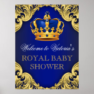 Königsblau Gold Prinz Baby Shower Schild