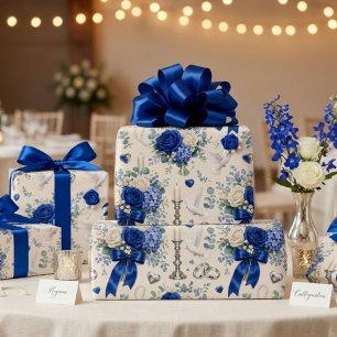 Königsblau-goldene Blumen-Hochzeitsgeschenkverpack Geschenkpapier