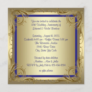 Königsblau Goldene Hochzeit 50. Hochzeitstag Party Einladung