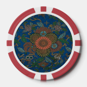 Königsblau Japanisches Florales Vintage-Muster Pokerchips