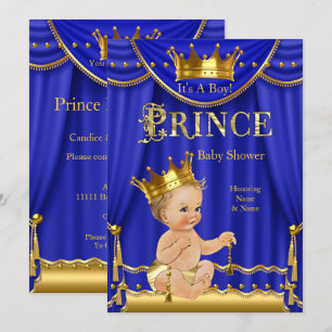 Königsblau Kronprinz Baby Shower Gold Blond Einladung