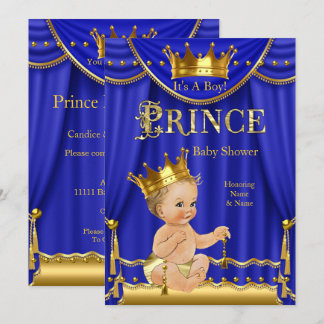 Königsblau Kronprinz Baby Shower Gold Blond Einladung