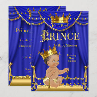 Königsblau Kronprinz Baby Shower Gold Brünette Einladung