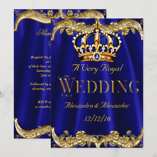 Königsblau Marine Hochzeit Goldkrone Einladung