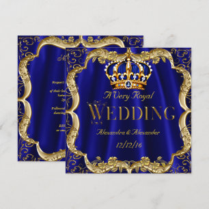 Königsblau Marine Hochzeit Goldkrone Einladung