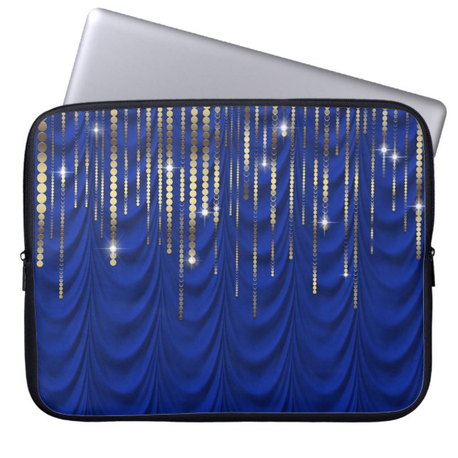 Königsblau mit Gold drapiert Luxus Laptopschutzhülle (Vorderseite)