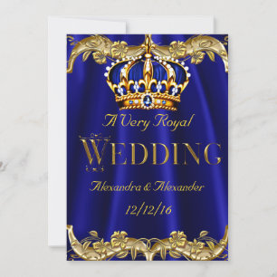 Königsblau Navy-Hochzeit Goldkrone 2 Einladung