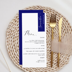 Königsblau, Personalisiert mit Gastnamen Elegant Menükarte