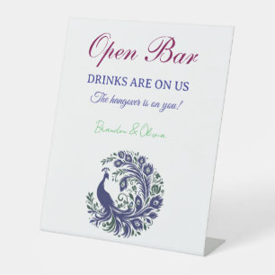 Königsblau Pfau Hochzeit Offener Bar Podest Schild