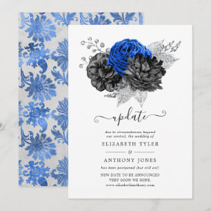 Königsblau, Schwarz und Silber Blumen Hochzeitsupd Einladung
