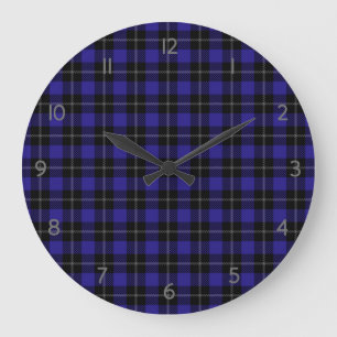 Königsblau-schwarzes Karo Große Wanduhr