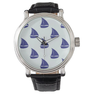 Königsblau-Segelboot-Muster Armbanduhr