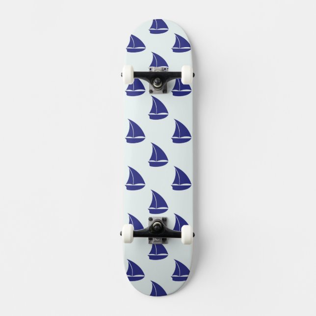 Königsblau-Segelboot-Muster Skateboard (Vorderseite)