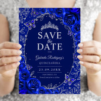 Königsblau Silber Quinceanera Floral