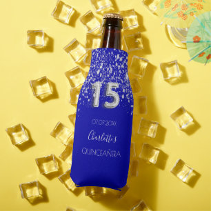 Königsblau silberner Glitzer-Staubname Quinceanera Flaschenkühler