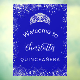 Königsblau-silberner Glitzer von Quinceanera Fensteraufkleber