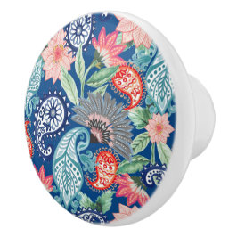 Königsblau Türkis Orange Floral Vintage Paisley Keramikknauf