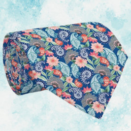 Königsblau Türkis Orange Floral Vintage Paisley Krawatte