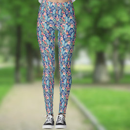 Königsblau Türkis Orange Floral Vintage Paisley Leggings