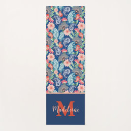 Königsblau Türkis Orange Floral Vintage Paisley Yogamatte