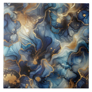 Königsblau und Gold Alcohol Ink Fliese