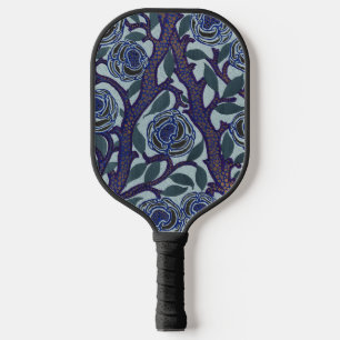 Königsblau und Gold Art Deco Rose Blumendekor Pickleball Schläger
