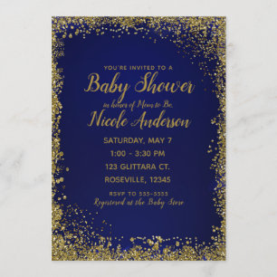 Königsblau und Gold Glitter Glam Moderne Babyparty Einladung