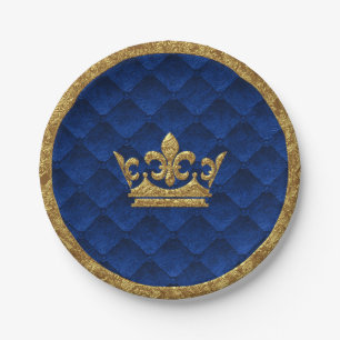 Königsblau und Goldene Krone Elegante königliche G Pappteller