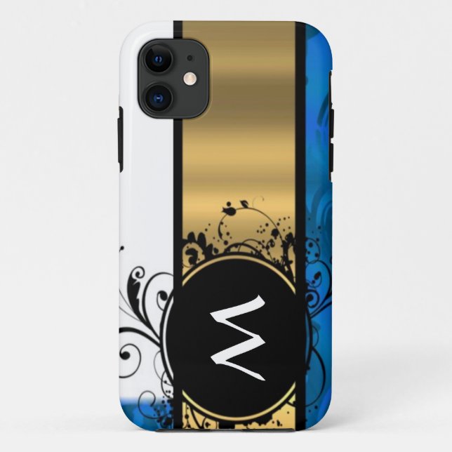 Königsblau und Goldmonogramm Case-Mate iPhone Hülle (Rückseite)