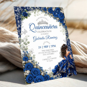 Königsblau und Navy Quinceañera Silber Schmetterli Einladung
