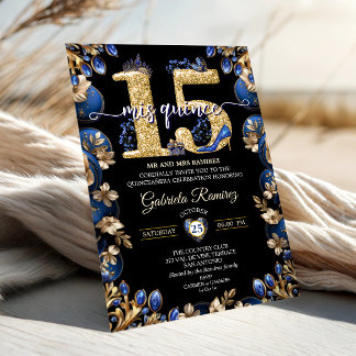 Königsblau und Schwarze Mis Quince 15 Quinceañera Einladung