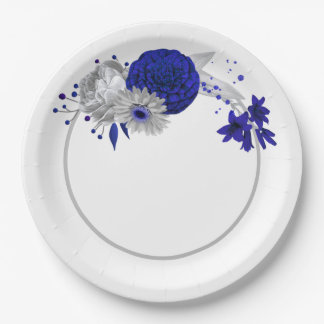 Königsblau und silberne Blume botanischer Kranz Pappteller