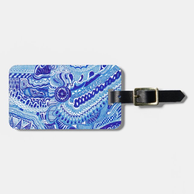 Königsblau und Weiß Ming Art-Musterkunst Gepäckanhänger (Vorderseite horizontal)