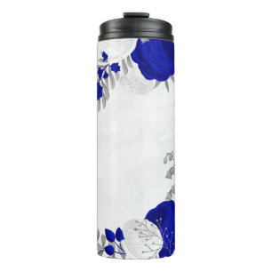 Königsblau und weiße Blume silber botanisch Thermosbecher