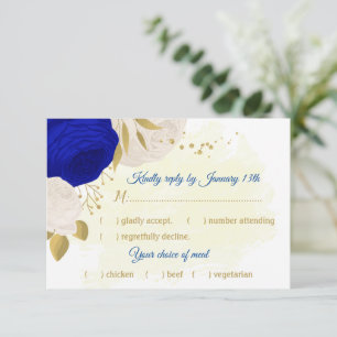 Königsblau-weiße Blume Goldmahlzeit RSVP Karte