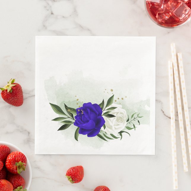 königsblau & weiße Blumen Grün Serviette (Beispiel)
