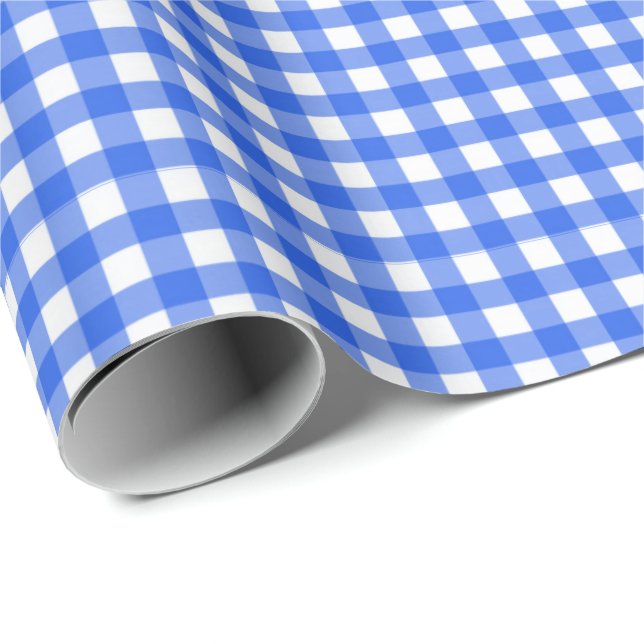 Königsblau| Weißes Gingham Wrapping Paper Geschenkpapier (Rolleneckpunkt)
