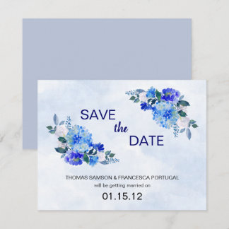 Königsblaue Aquarell-Blumen-Hochzeit - Termin vorm Einladung
