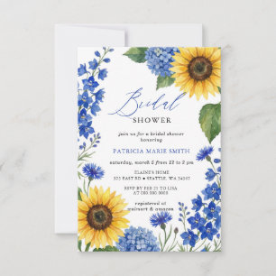 Königsblaue florale Sonnenblumen moderne Brautpart Einladung