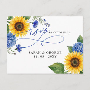 Königsblaue florale Sonnenblumen moderne Hochzeit Postkarte