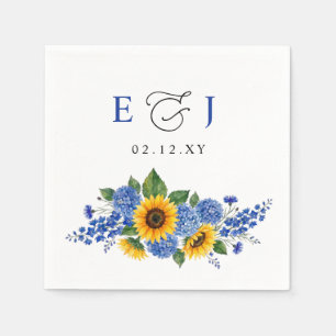 Königsblaue florale Sonnenblumen moderne Hochzeit Serviette