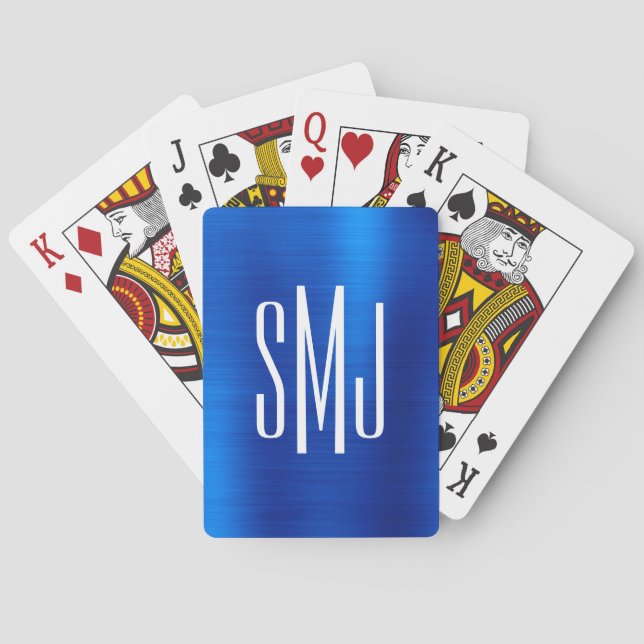 Königsblaue Folie Dreibuchstaben-Monogramm Spielkarten (Rückseite)