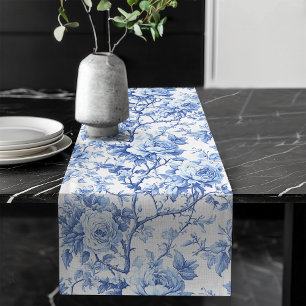 Königsblaue französische Toile-Rosen Blumen Tischl Großer Tischläufer
