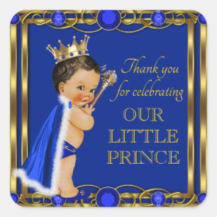 Königsblaue Gold Ethnische Prinz Baby Shower Aufkl Quadratischer Aufkleber