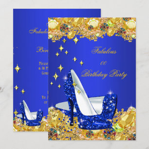 Königsblaue Gold Glitter High Heels Geburtstagsfei Einladung