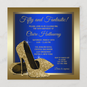 Königsblaue goldene High Heels Damen Geburtstagsfe Einladung