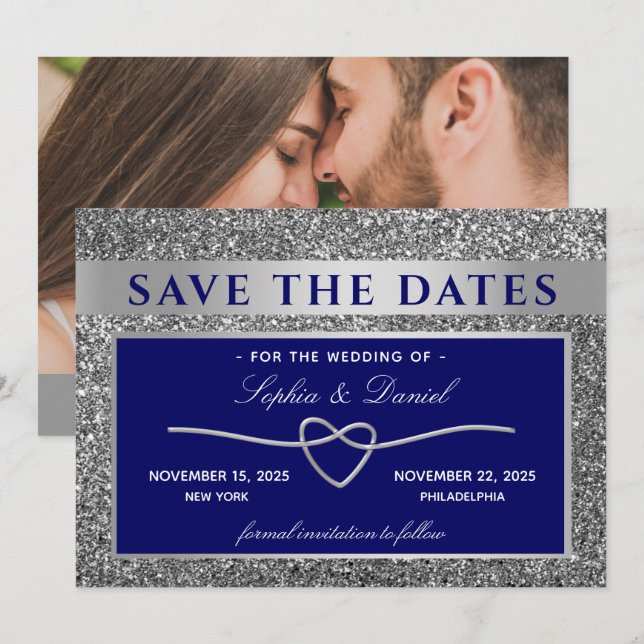 Königsblaue Hochzeit Save The Date (Vorne/Hinten)