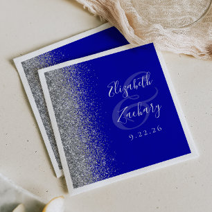 Königsblaue Hochzeitsservietten mit Silberglitter Serviette