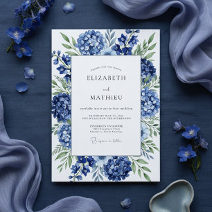 Königsblaue Hortensien-Hochzeit Einladung