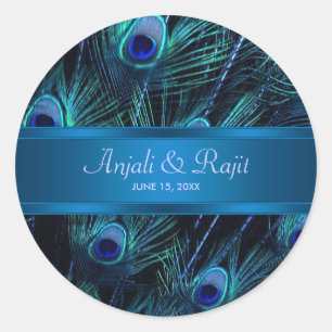 Königsblaue Lila-Pfau-Hochzeitsaufkleber Runder Aufkleber